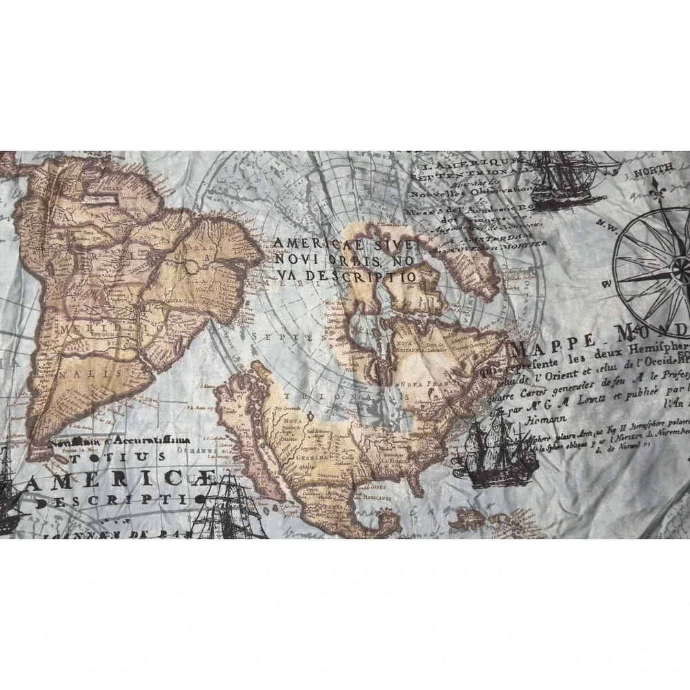 Cuddledown Sheet Fitted FULL Antique Cartographic World Map Sailing Ship Bamboo
